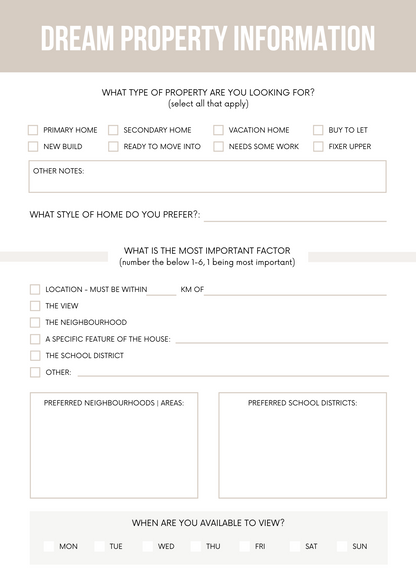 Home Buyer Questionnaire Editable Canva Template for Real Estate Agents