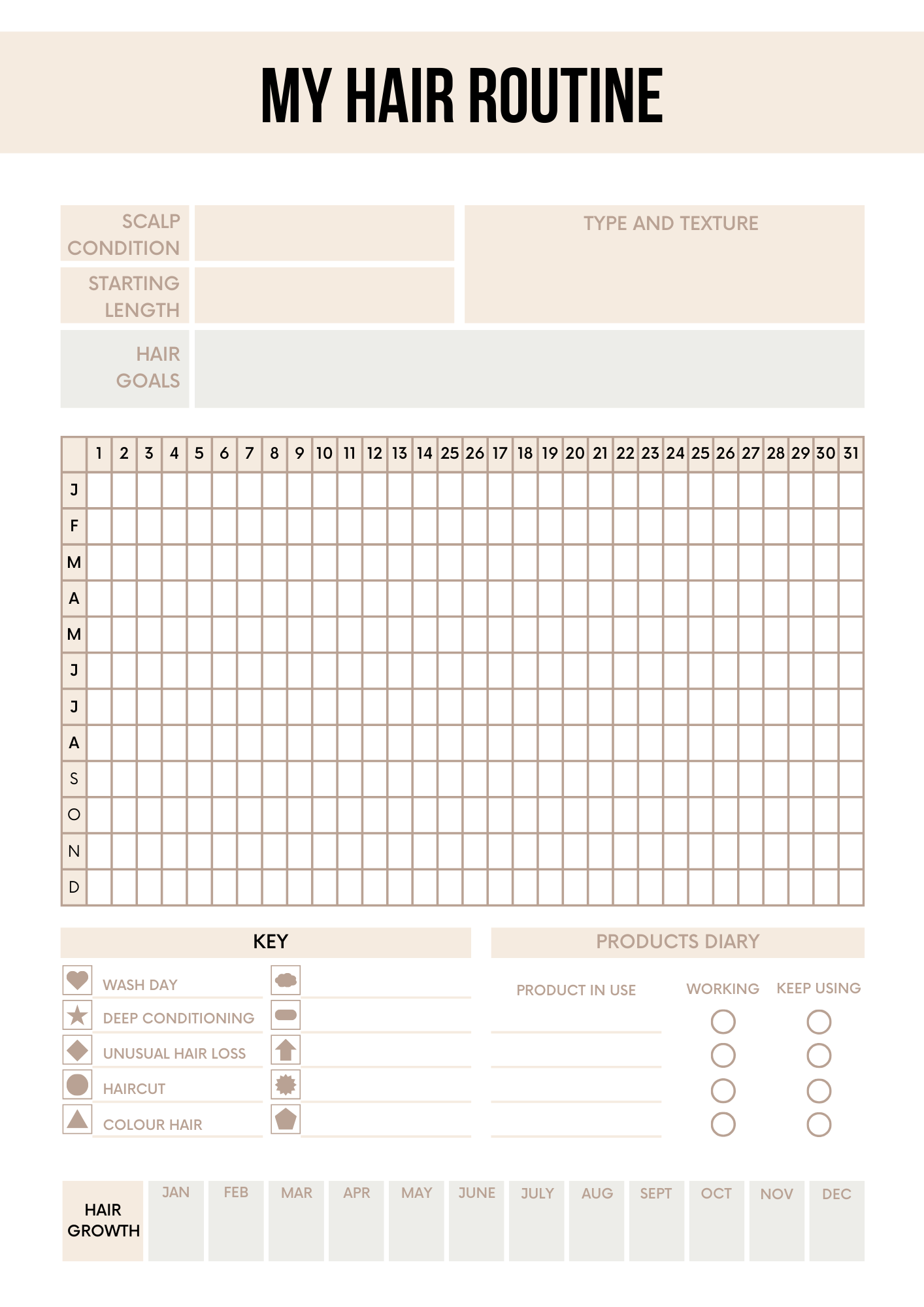 Canva Free Editable Hair Care Planner Template