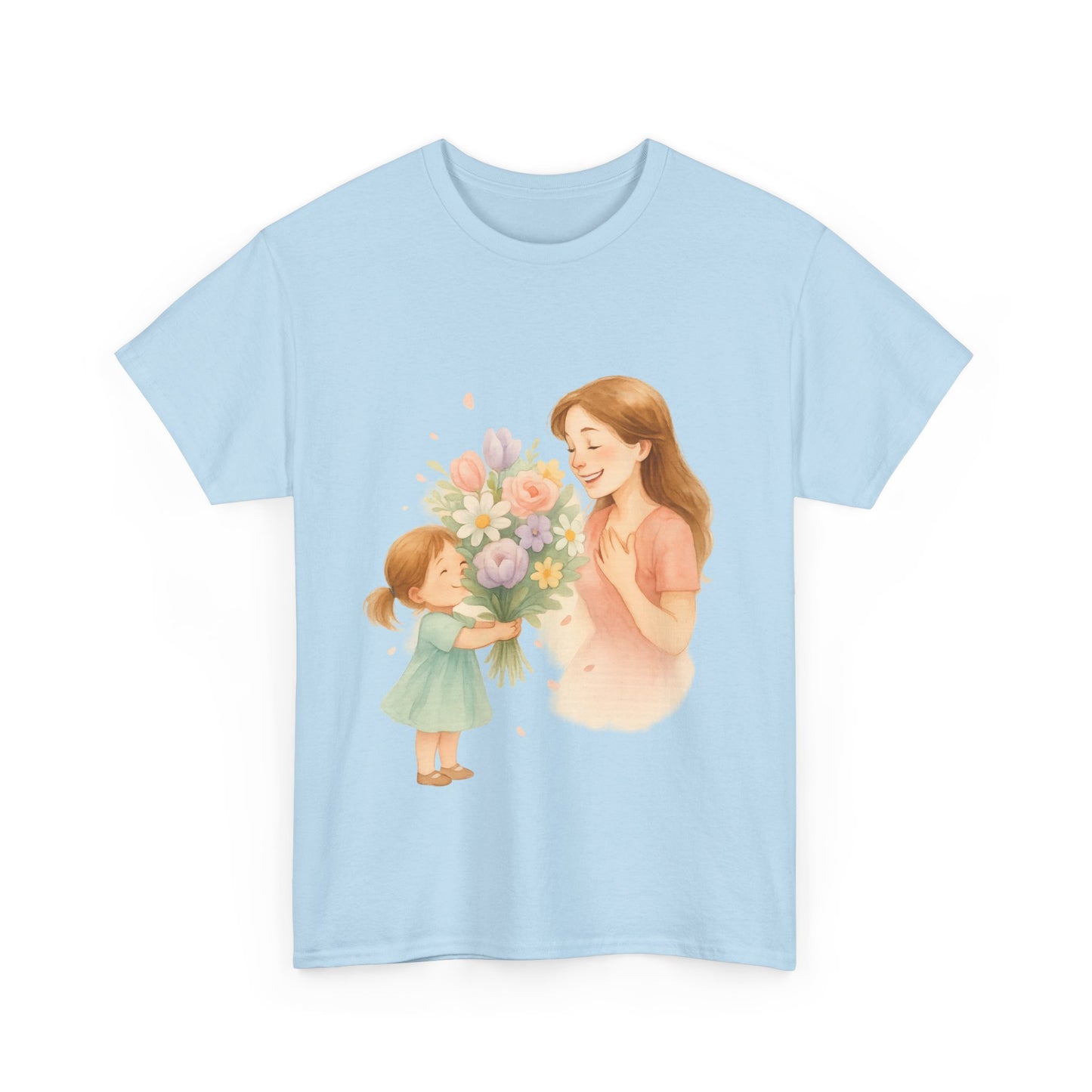 Mother's Day Bouquet Hug  Watercolor Mom and Daughter Printable Illustration
