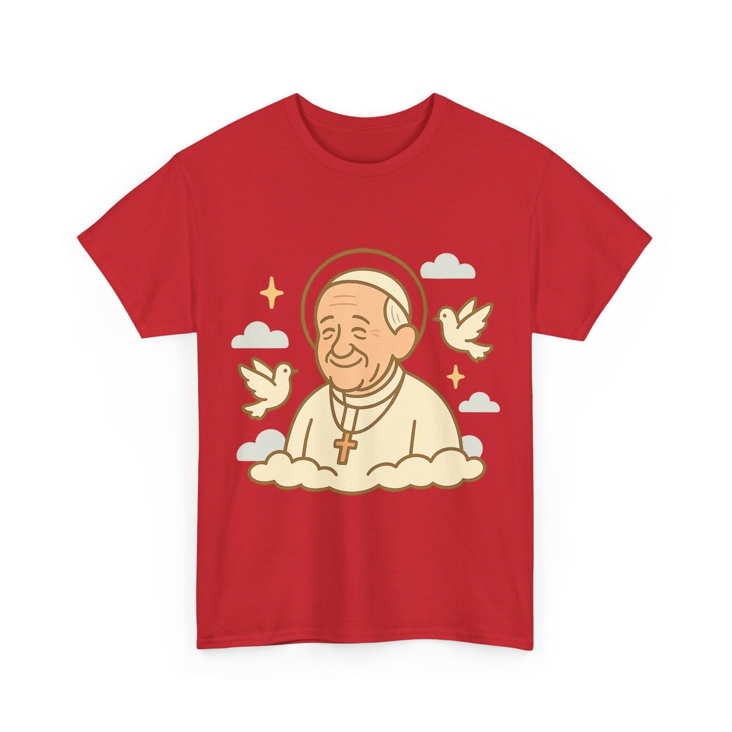 Spiritual Pope Francis with Doves | Celestial Tribute Cartoon Illustration