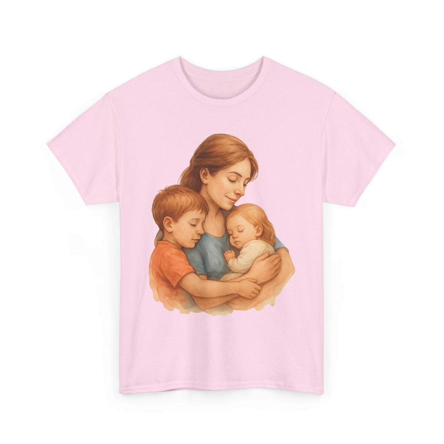 Watercolor Mother with Two Children Hug Emotional Mother's Day Wall Art
