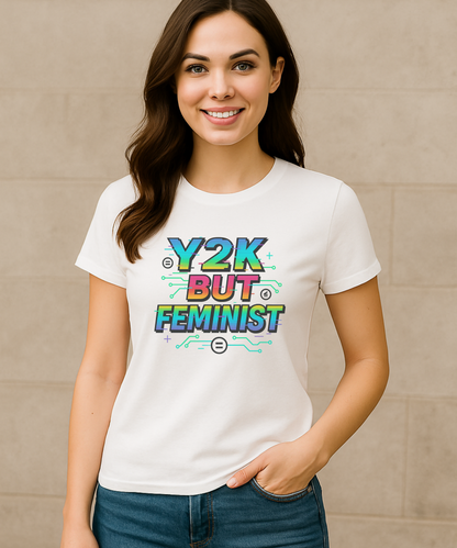 Y2K Glitch Cloth T-Shirt - Y2K BUT FEMINIST | Rainbow Tech Equality Tee | Digital Empowerment Graphic
