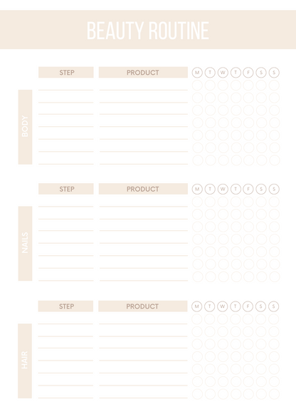 Beauty Planner Editable Canva Template for Skincare Routine