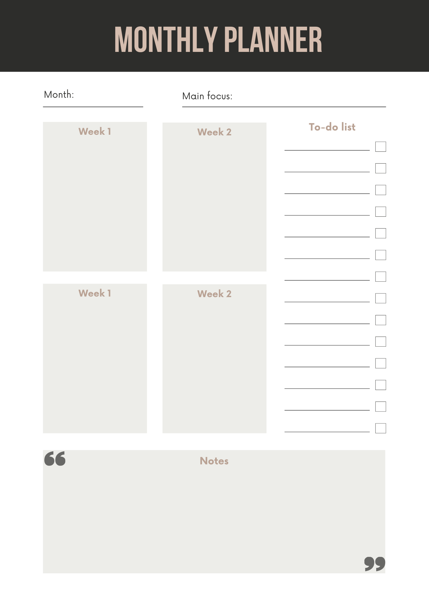 Productivity Planner Canva Free Editable Template