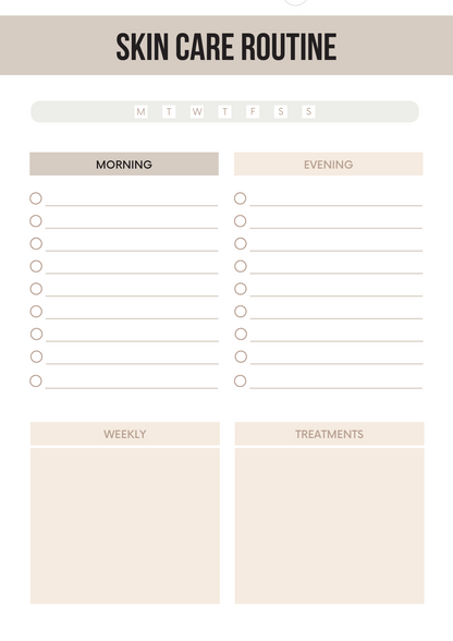 Skin Care Planner Editable Canva Template for Beauty Routines Tracking