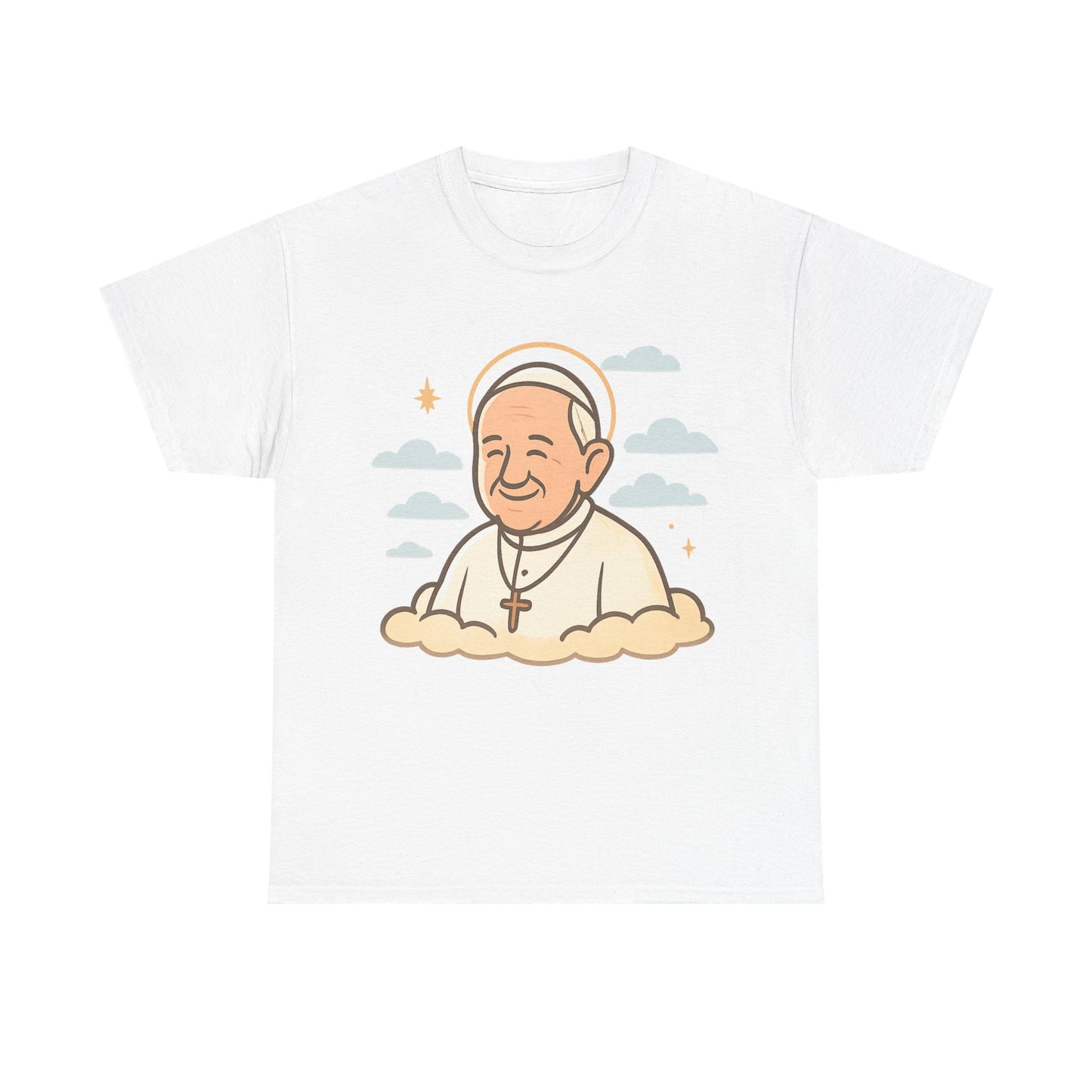 Heavenly Pope Francis on Cloud | Peaceful Tribute Cartoon Illustration