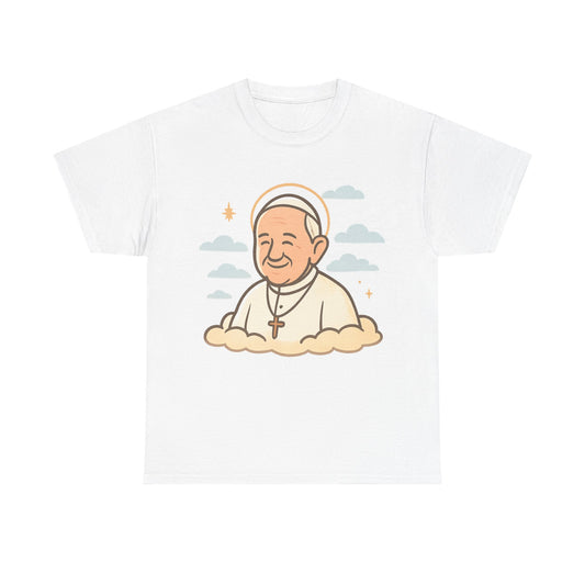 Heavenly Pope Francis on Cloud | Peaceful Tribute Cartoon Illustration
