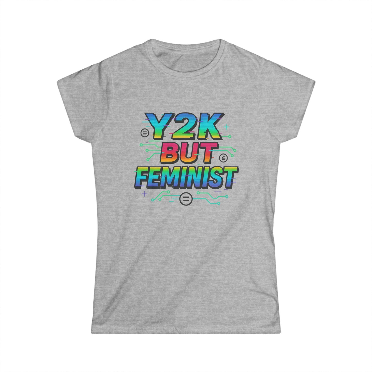 Y2K Glitch Cloth T-Shirt - Y2K BUT FEMINIST | Rainbow Tech Equality Tee | Digital Empowerment Graphic