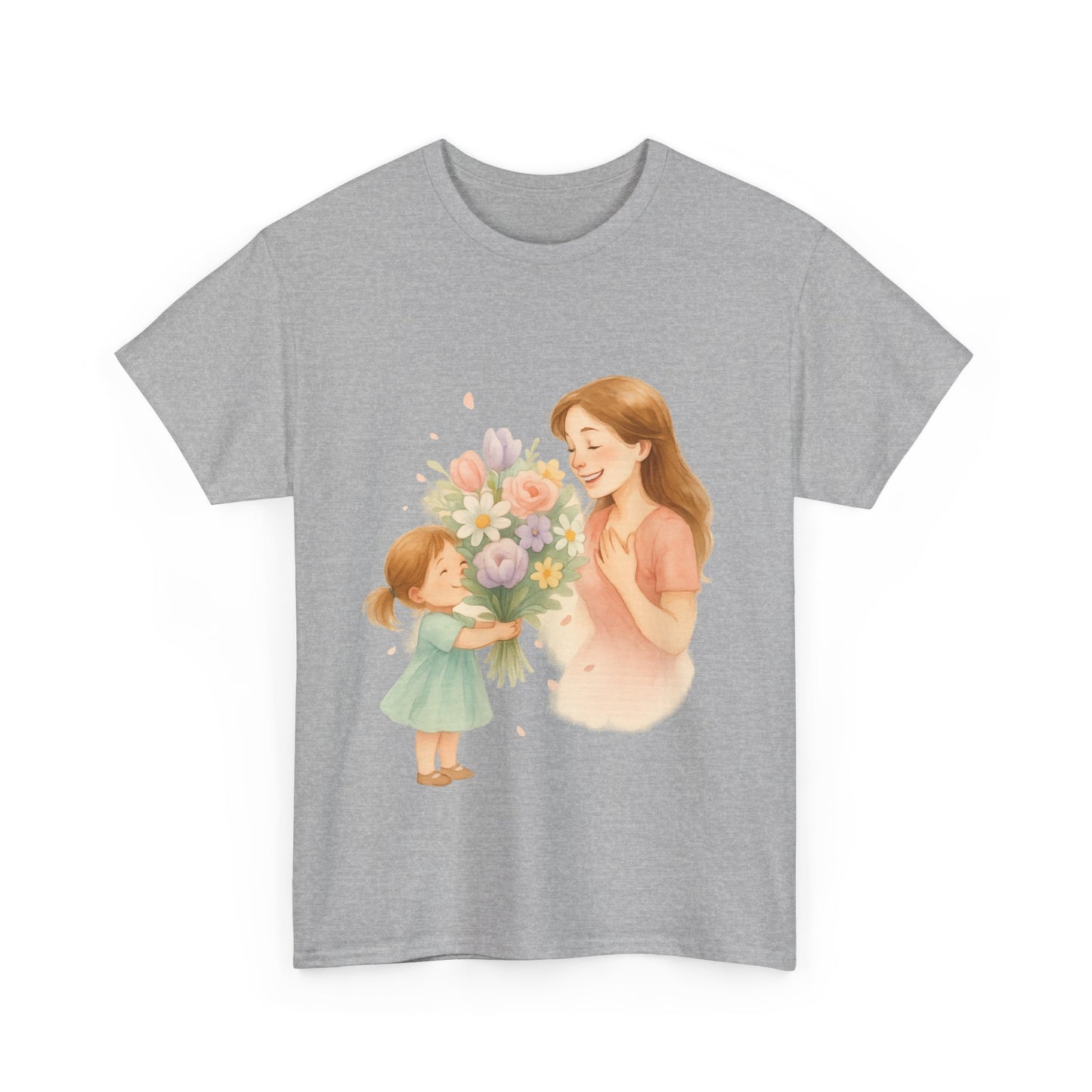 Mother's Day Bouquet Hug  Watercolor Mom and Daughter Printable Illustration