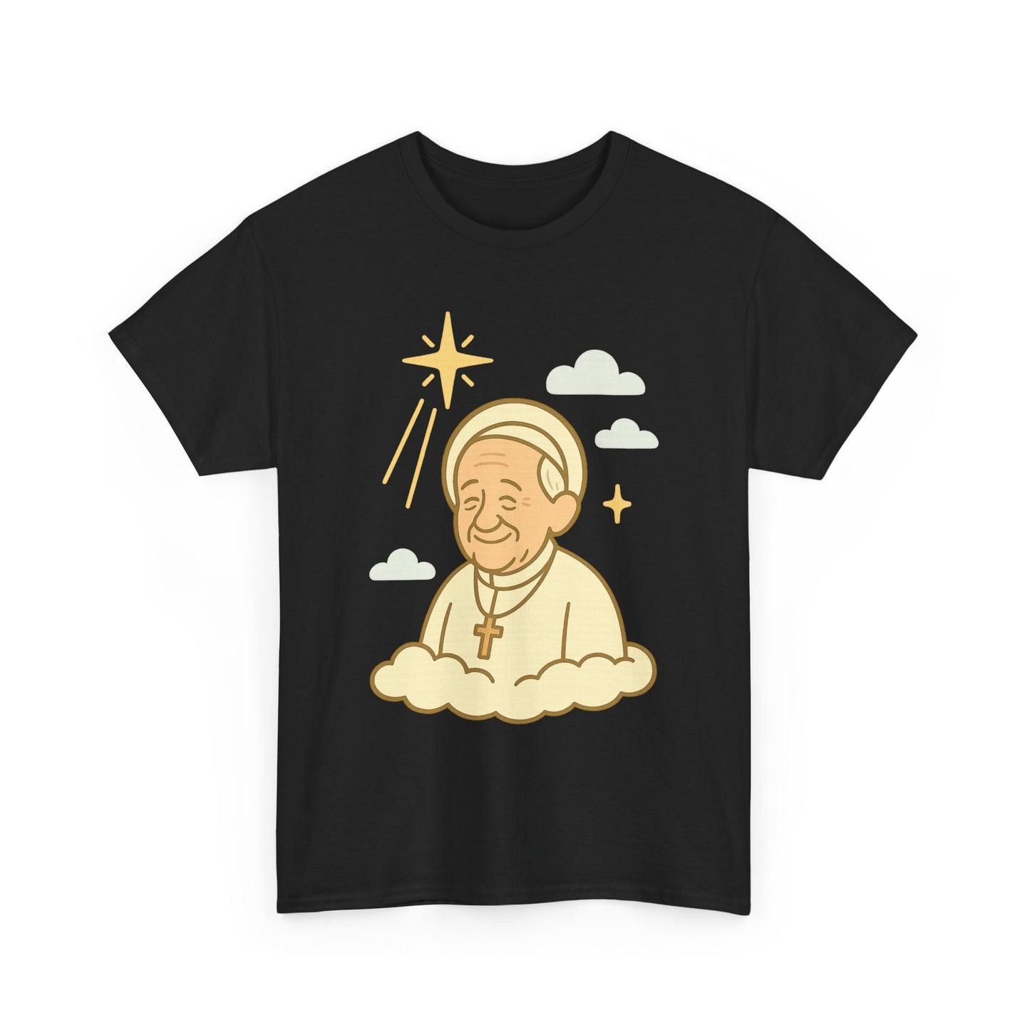 Heavenly Pope Francis in Cartoon Style | Floating Cloud Tribute Illustration