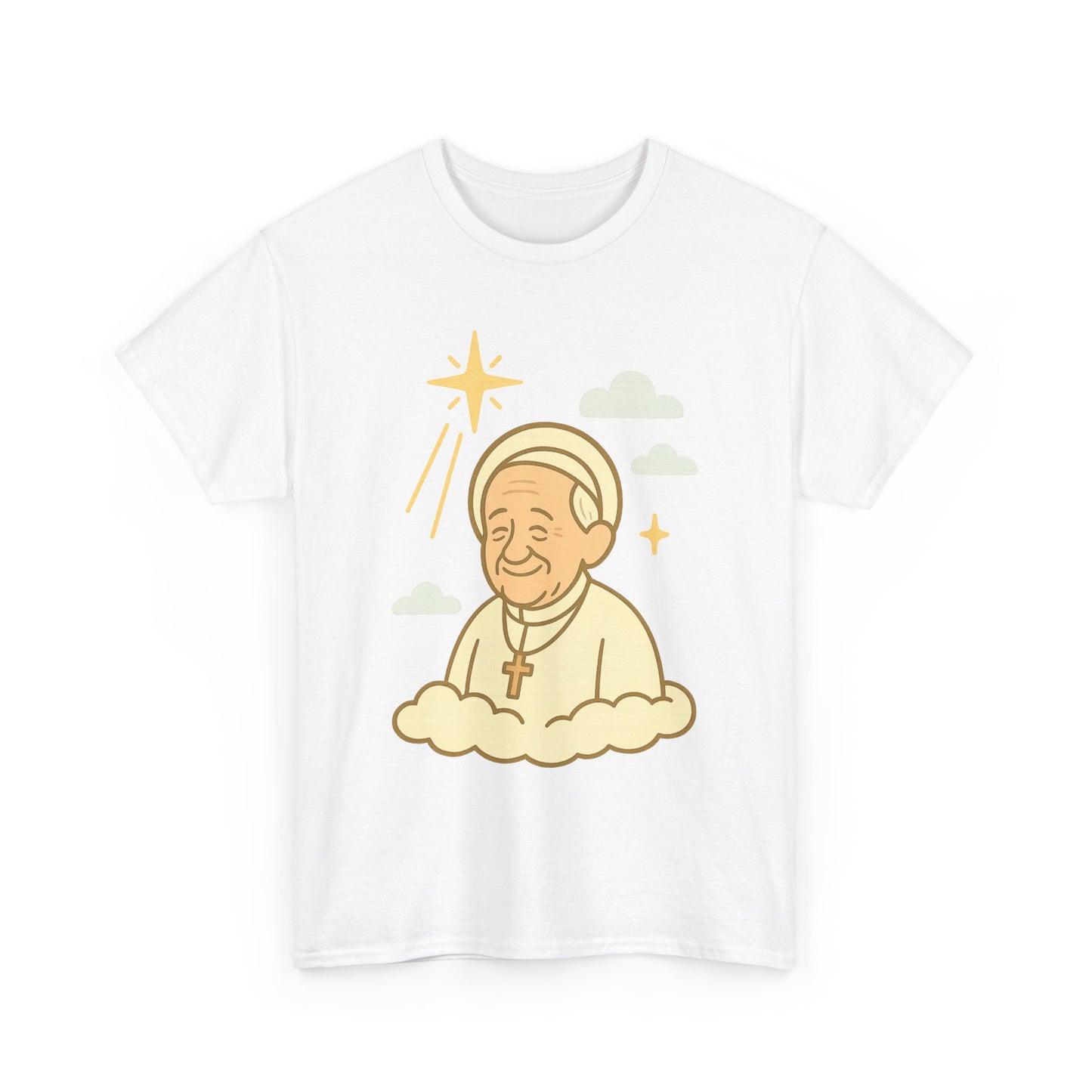 Heavenly Pope Francis in Cartoon Style | Floating Cloud Tribute Illustration