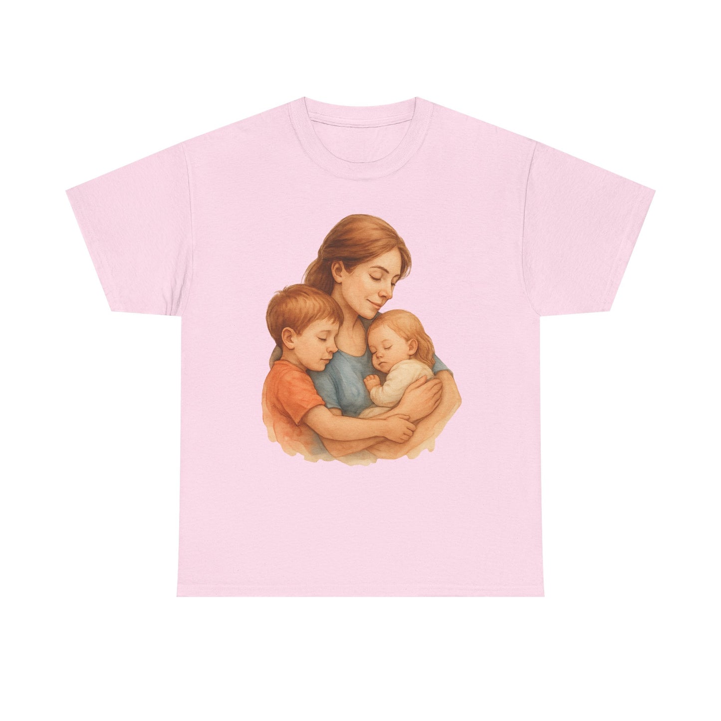Watercolor Mother with Two Children Hug Emotional Mother's Day Wall Art