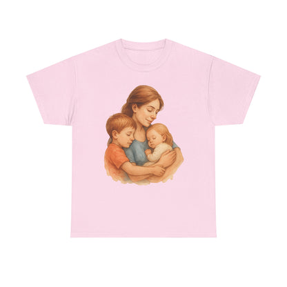 Watercolor Mother with Two Children Hug Emotional Mother's Day Wall Art
