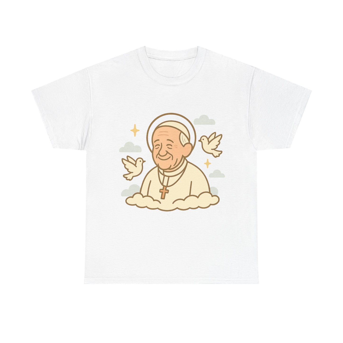 Spiritual Pope Francis with Doves | Celestial Tribute Cartoon Illustration