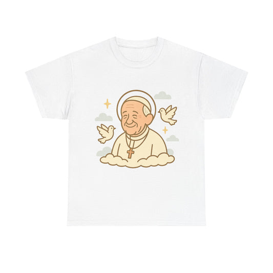 Spiritual Pope Francis with Doves | Celestial Tribute Cartoon Illustration