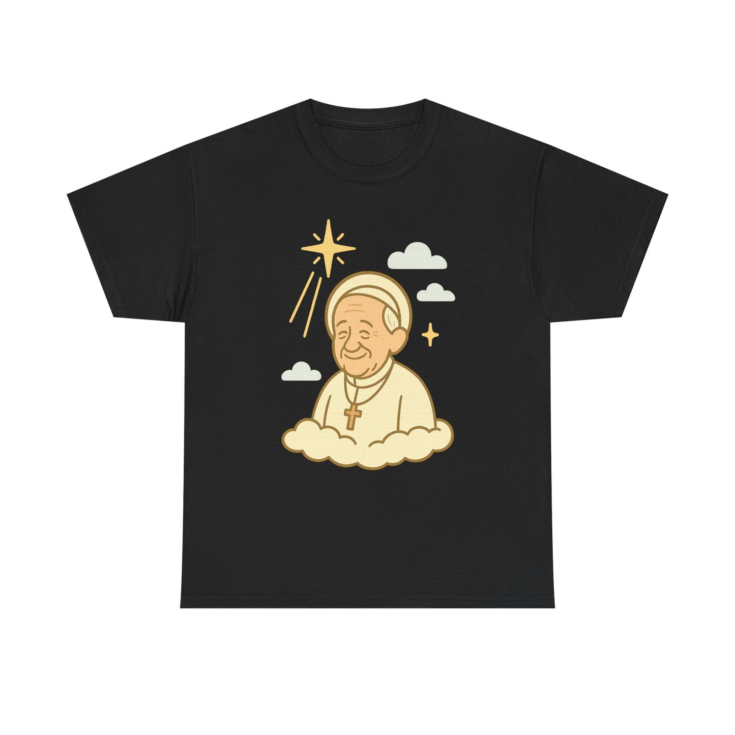 Heavenly Pope Francis in Cartoon Style | Floating Cloud Tribute Illustration