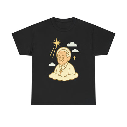 Heavenly Pope Francis in Cartoon Style | Floating Cloud Tribute Illustration
