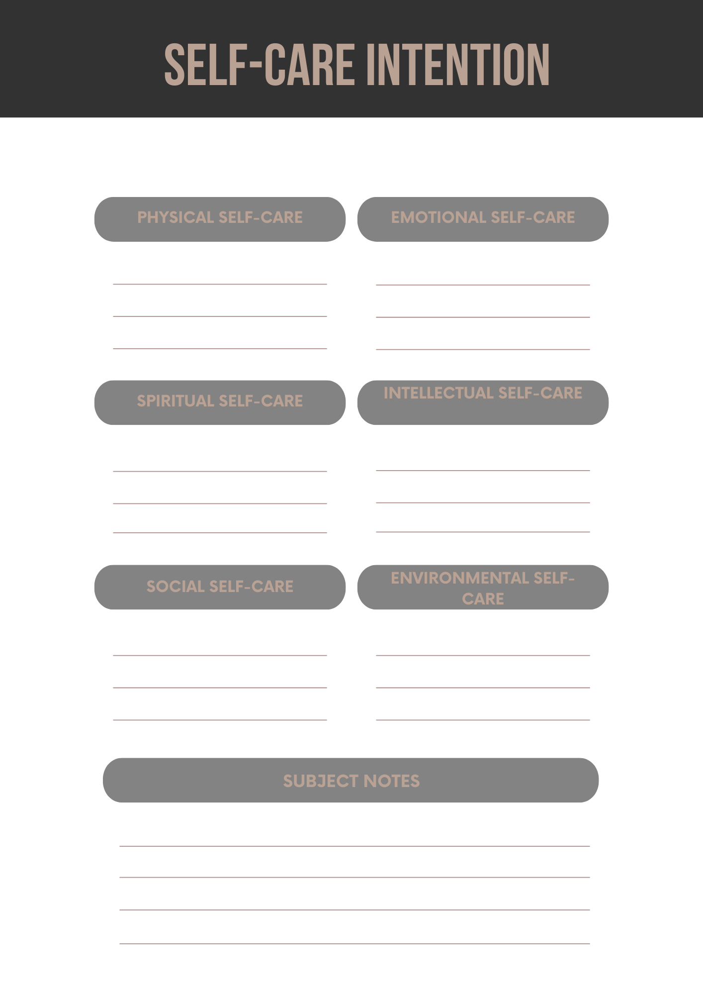 Wellness Planner Editable Canva Template for Self-Care Routine