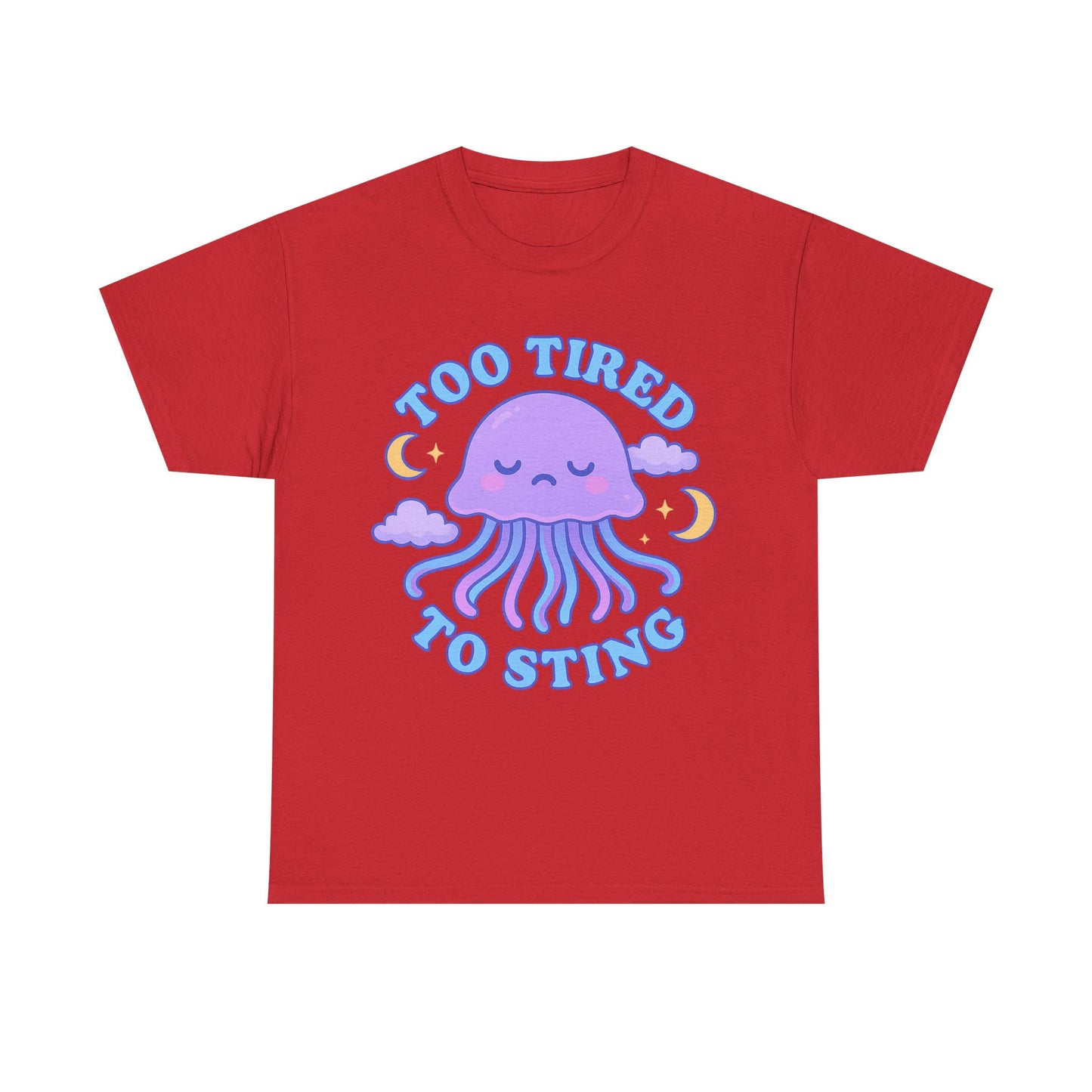 Too Tired To Sting Sleepy Jellyfish Pastel Moon Cloud T-Shirt Design