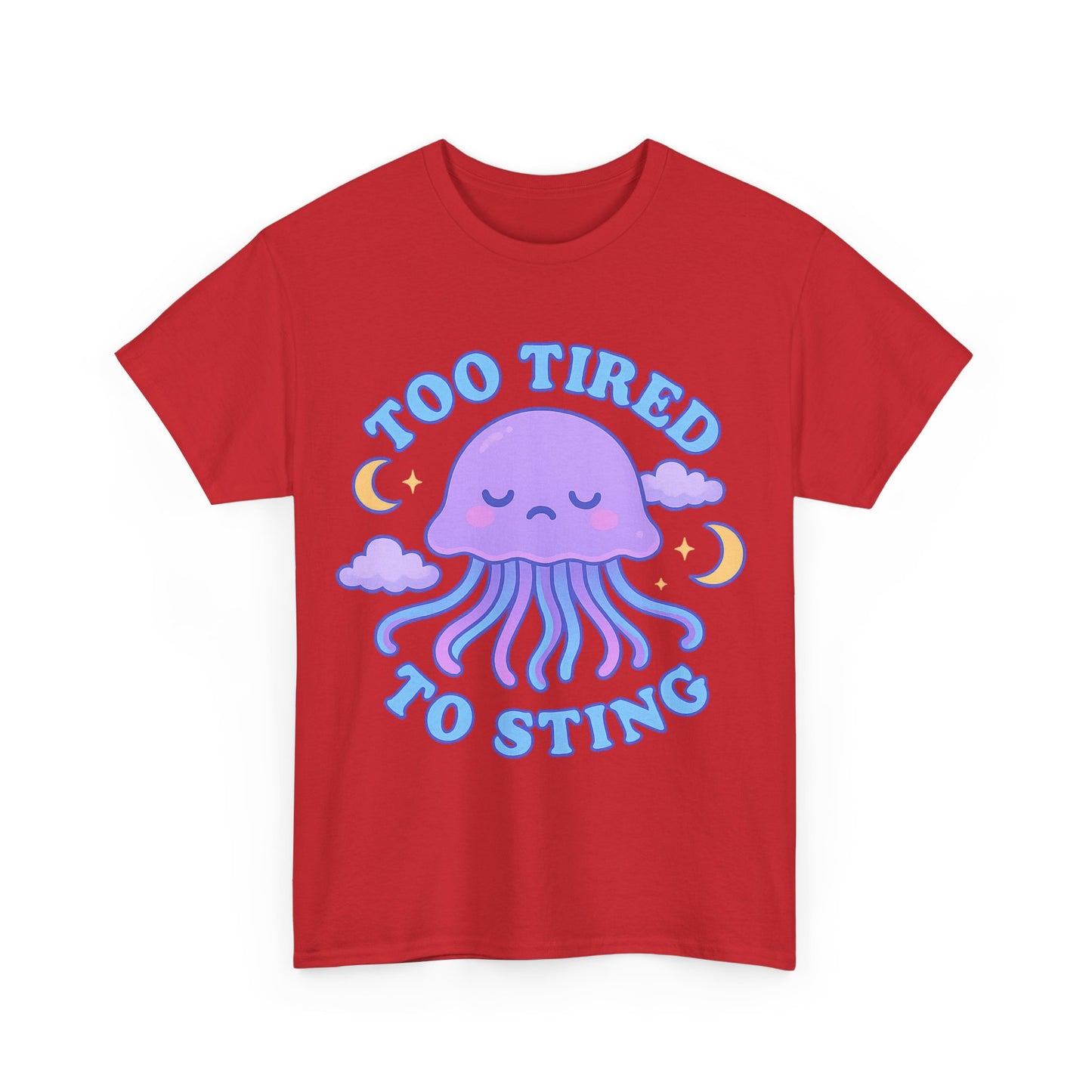 Too Tired To Sting Sleepy Jellyfish Pastel Moon Cloud T-Shirt Design