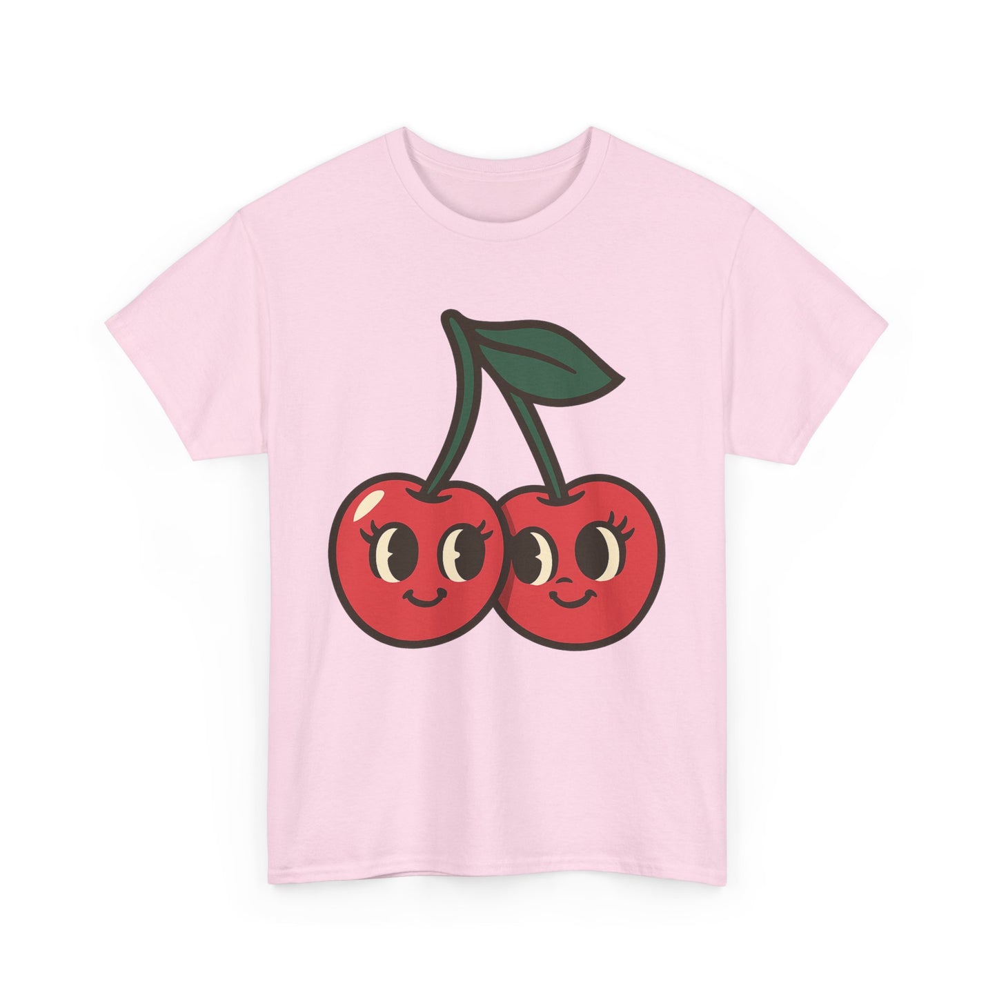 Cute Cherries Italian Design Art  Retro Cartoon Style Fruit with Eyelashes