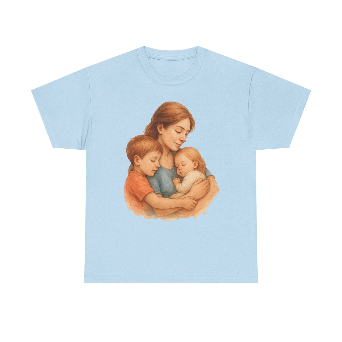 Watercolor Mother with Two Children Hug Emotional Mother's Day Wall Art