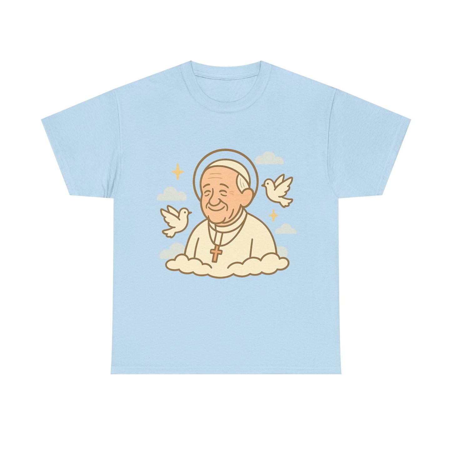 Spiritual Pope Francis with Doves | Celestial Tribute Cartoon Illustration