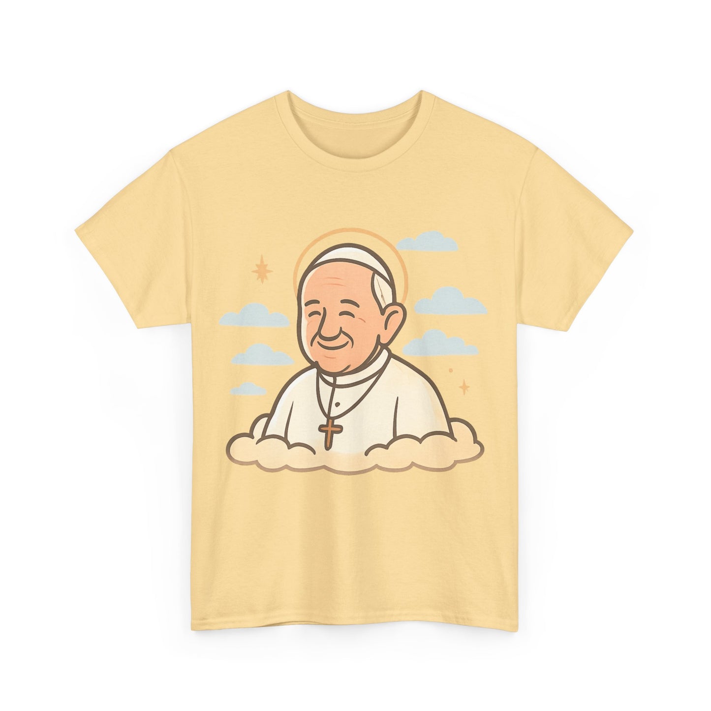 Heavenly Pope Francis on Cloud | Peaceful Tribute Cartoon Illustration