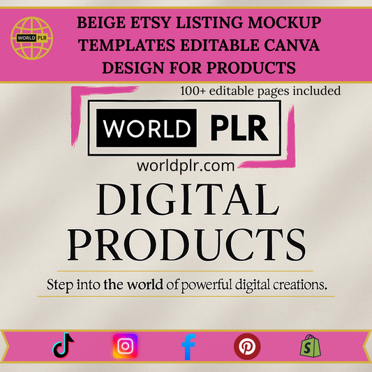 Beige Etsy Listing Mockup Templates Editable Canva Design for Products