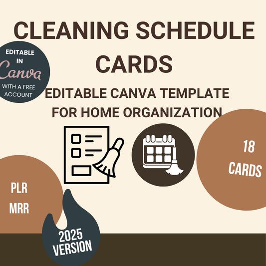Cleaning Schedule Cards Editable Canva Template for Home Organization