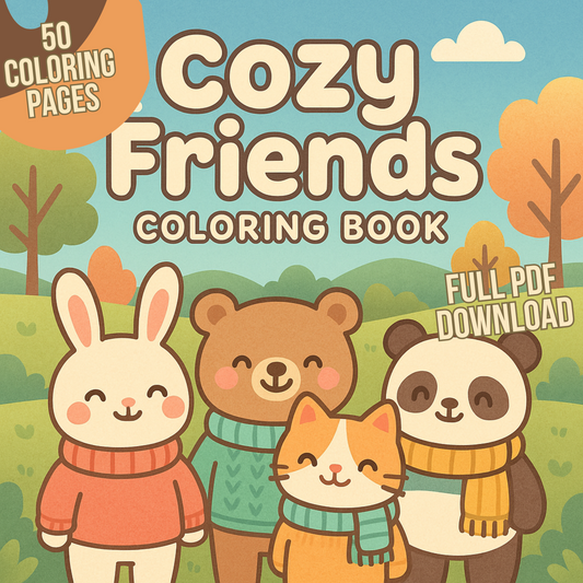Cozy Coloring Book for Adults and Teens – 50 Relaxing Pages – Canva Editable PDF Download