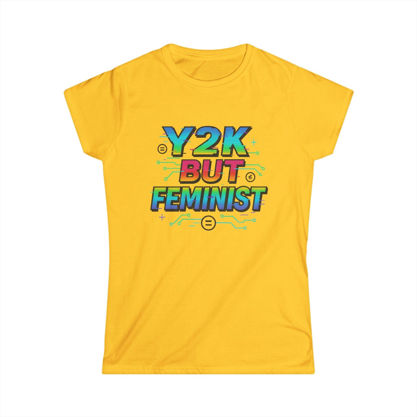Y2K Glitch Cloth T-Shirt - Y2K BUT FEMINIST | Rainbow Tech Equality Tee | Digital Empowerment Graphic