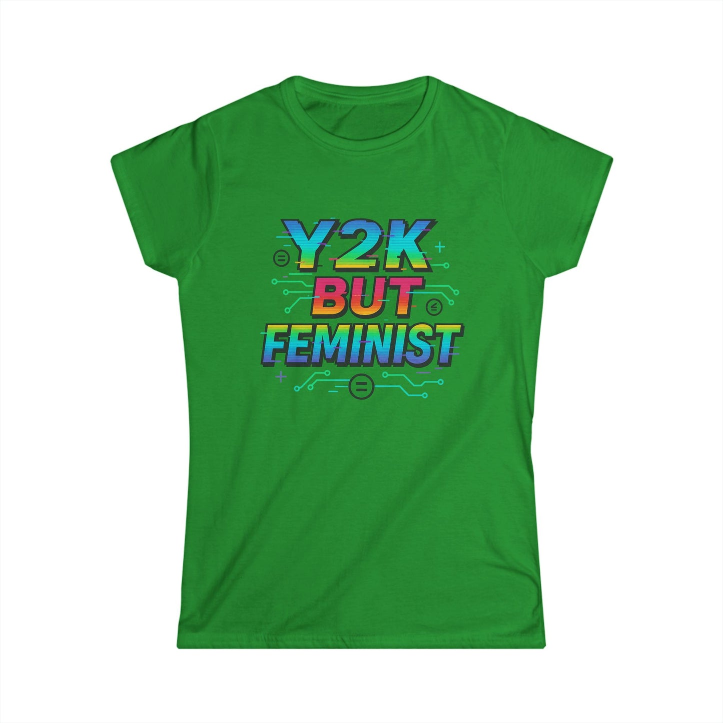 Y2K Glitch Cloth T-Shirt - Y2K BUT FEMINIST | Rainbow Tech Equality Tee | Digital Empowerment Graphic