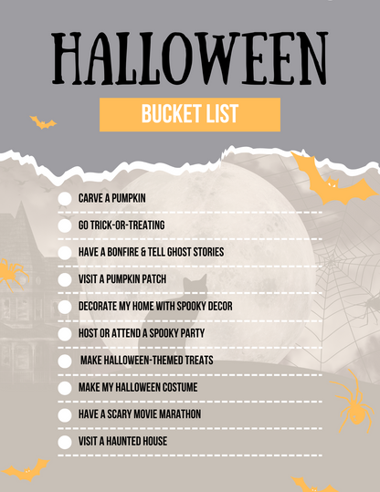 Halloween Bucket List Editable Canva Template for Spooky Season Fun