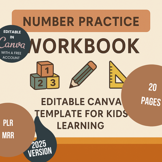 Number Tracing Workbook Editable Canva Free Template for Kids Learning