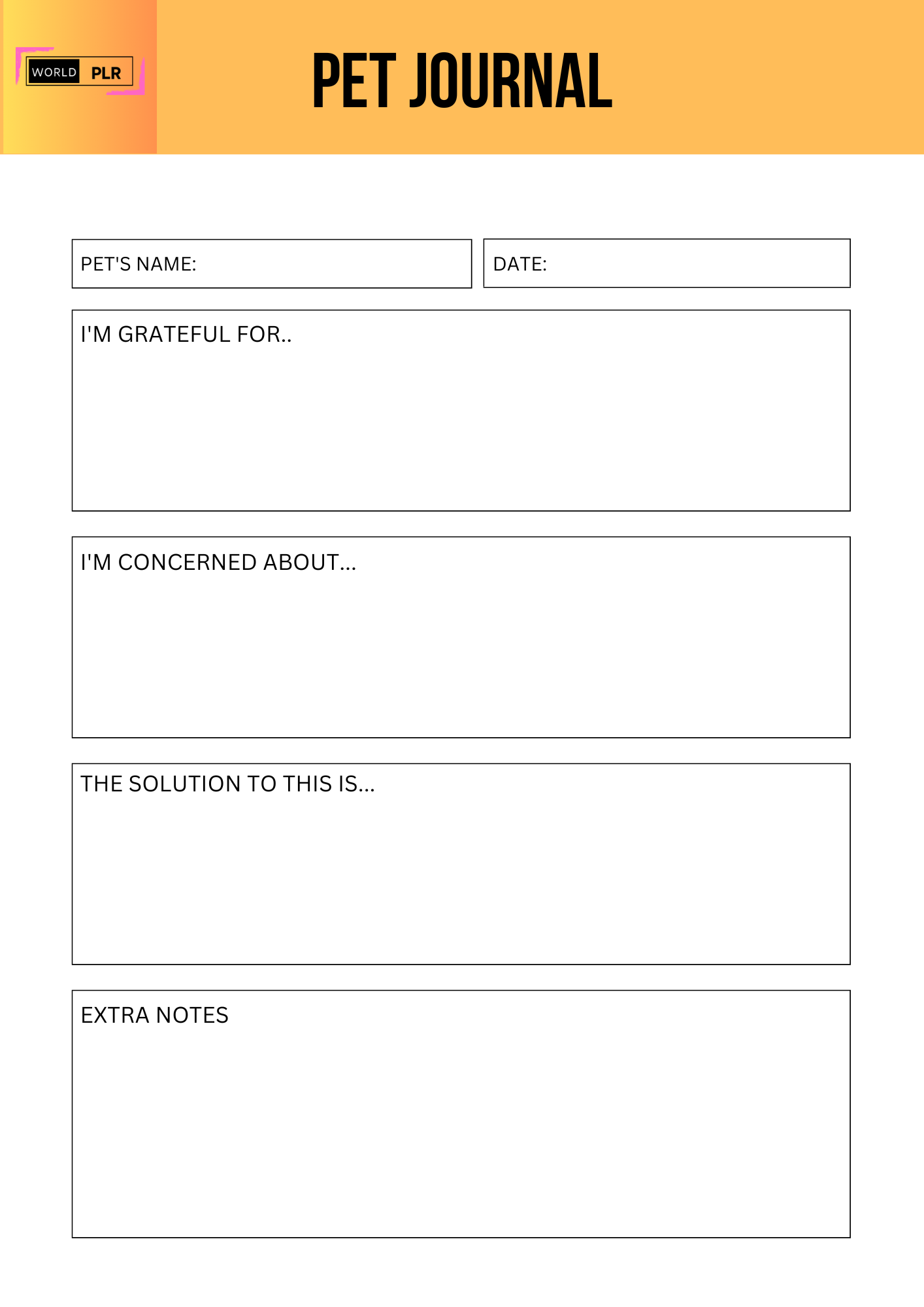 Pet Journal Sheet
