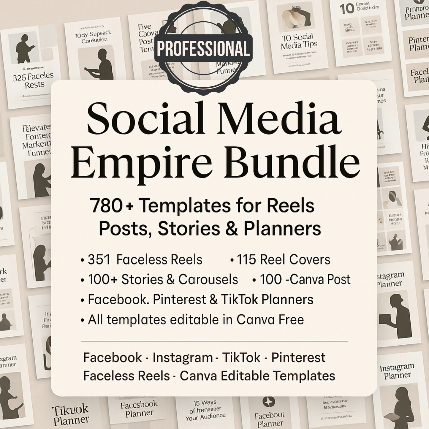 Social Media Empire Bundle – PLR-MRR 780+ Templates for Reels, Posts, Facebook,Instagram,TikTok,Pinterest  Faceless Reels,Canva Editable