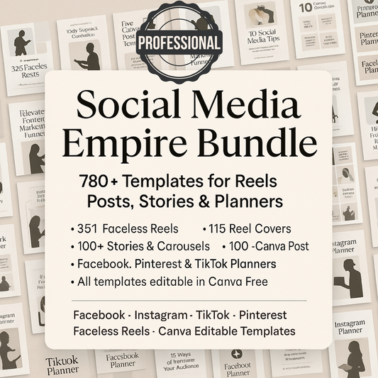 Social Media Empire Bundle – PLR-MRR 780+ Templates for Reels, Posts, Facebook,Instagram,TikTok,Pinterest  Faceless Reels,Canva Editable