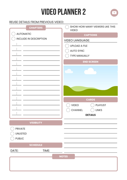 YouTube Planner 2025 – Editable Canva Template for Video Content, Growth & Monetization