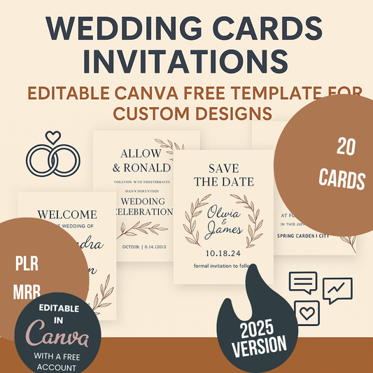 Wedding Cards Invitations Editable Canva Free Template for Custom Designs