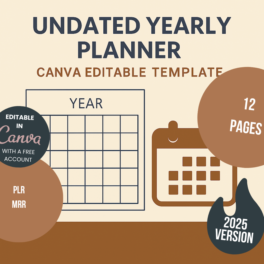Yearly Calendar Undated Canva Free Editable Template
